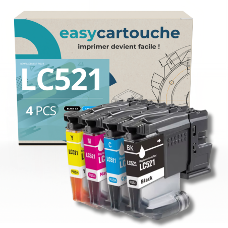 Pack compatible Brother LC521, 4 cartuchos (reemplaza LC-521)